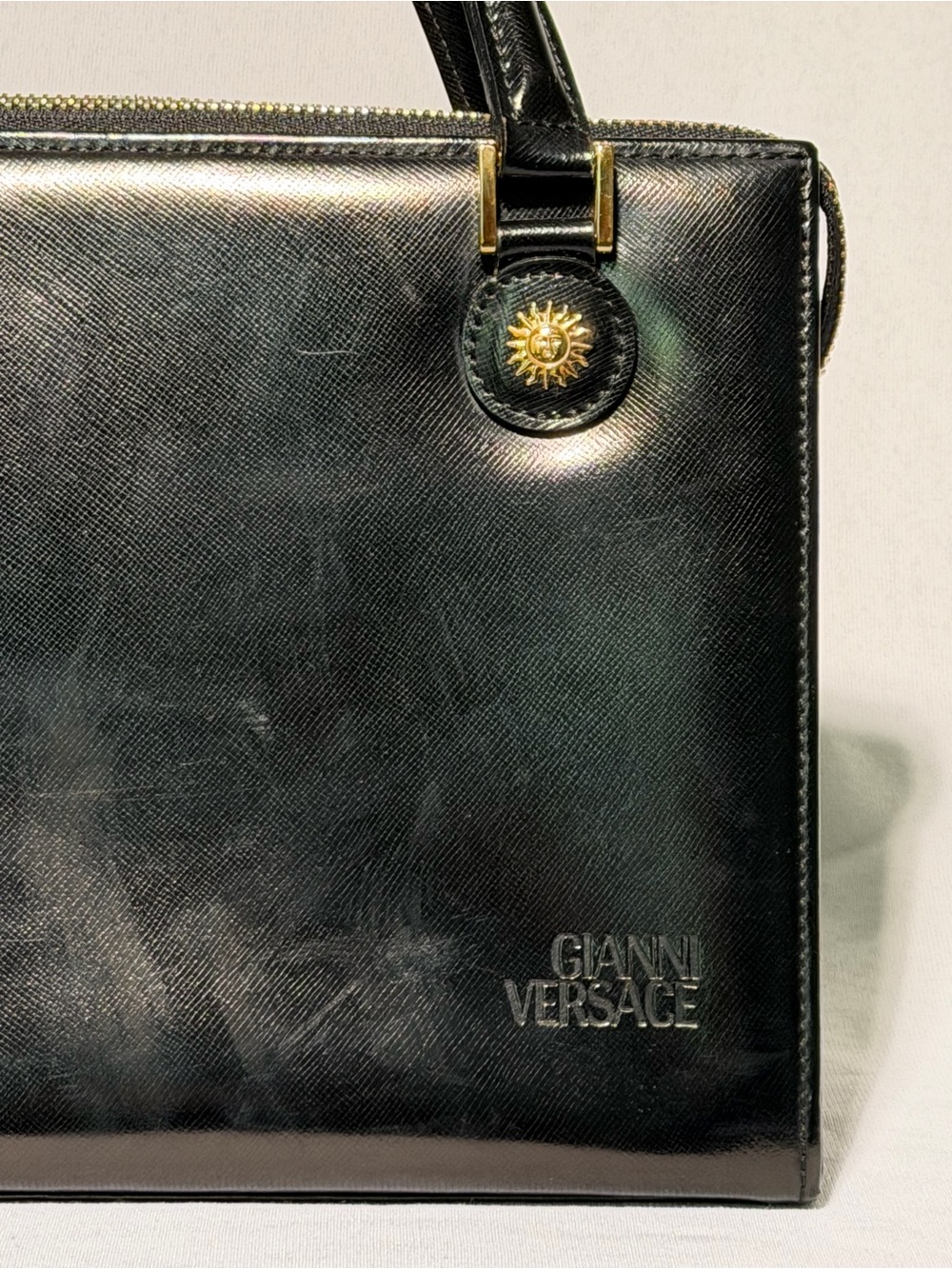 Vintage Gianni Versace Black Leather Medusa Sun Charm Bag - Picture 12 of 17